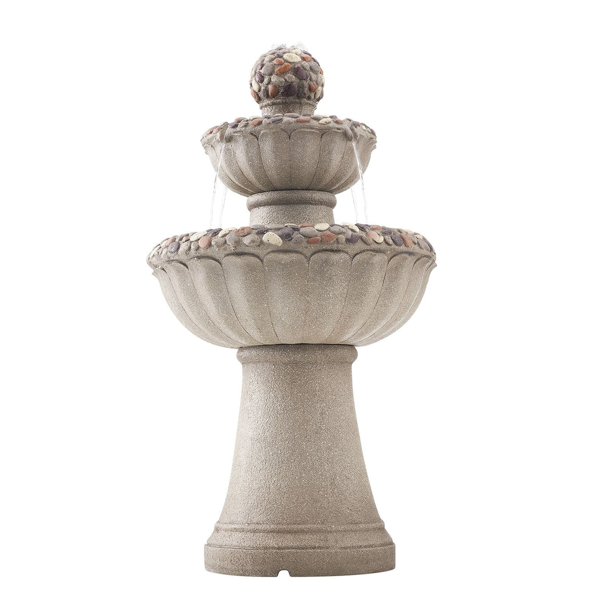 Outdoor Water Fountain, 36.5 in Height Fountain and Waterfall, 2-Tier Floor Standing Rock Base Style Fiberglass and Resin Fountains with Pump, for Outdoor Indoor Garden, Home, Patio & Backyard