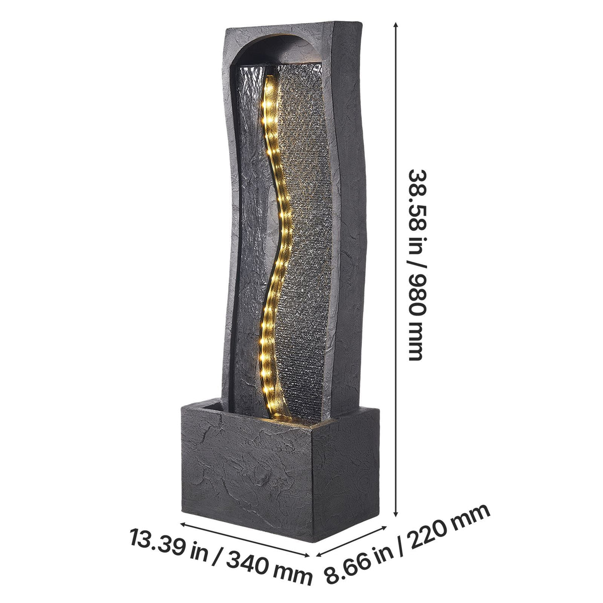 Outdoor Water Fountain, 38.58 in Height Fountain and Waterfall, 1-Tier Floor Standing Rock Base Style Fountains with with LED Light and Pump, for Outdoor Indoor Garden, Home, Patio & Backyard