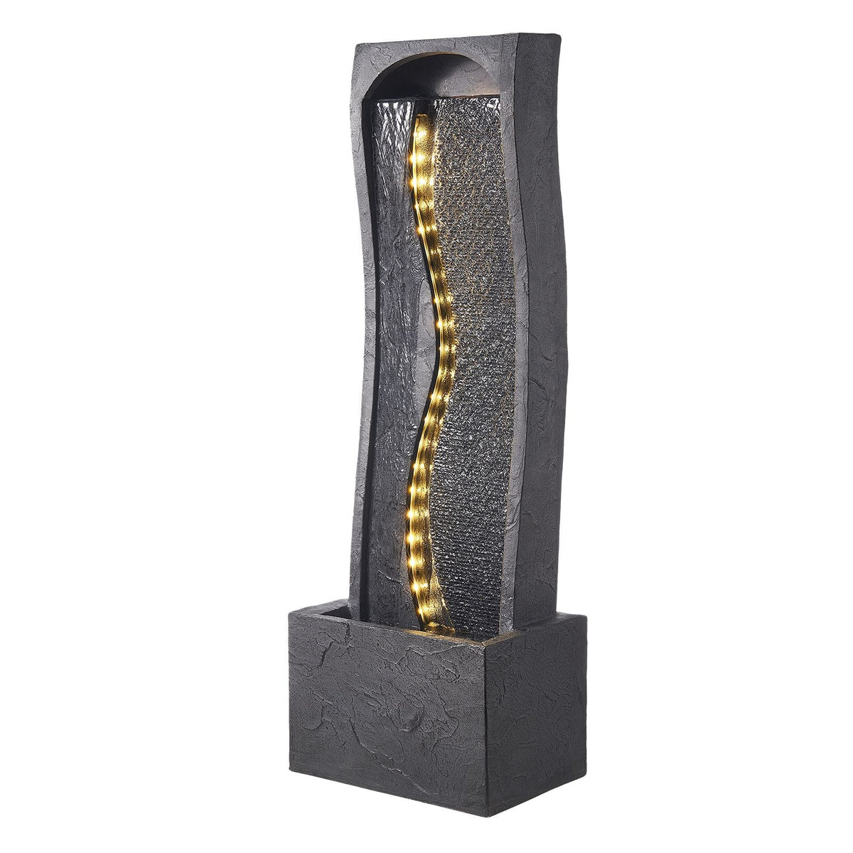 Outdoor Water Fountain, 38.58 in Height Fountain and Waterfall, 1-Tier Floor Standing Rock Base Style Fountains with with LED Light and Pump, for Outdoor Indoor Garden, Home, Patio & Backyard