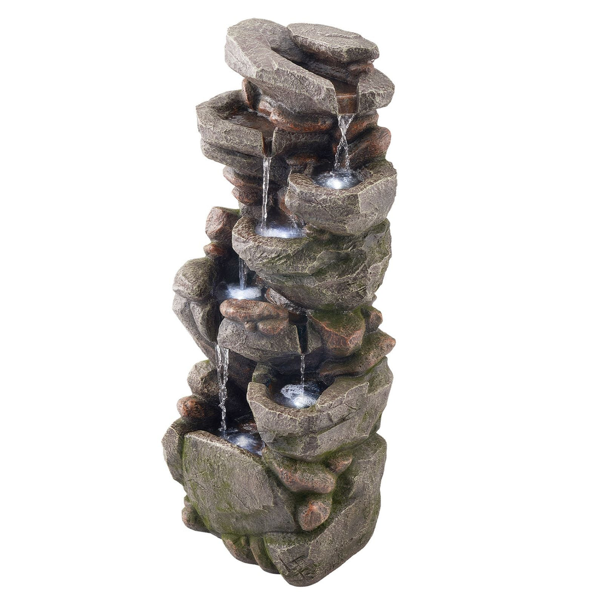 Outdoor Water Fountain, 38.98 in Height Fountain and Waterfall, 7-Tier Floor Standing Rock-Shaped Cascading Fountains with LED Light and Pump, for Outdoor Indoor Garden, Home, Patio & Backyard