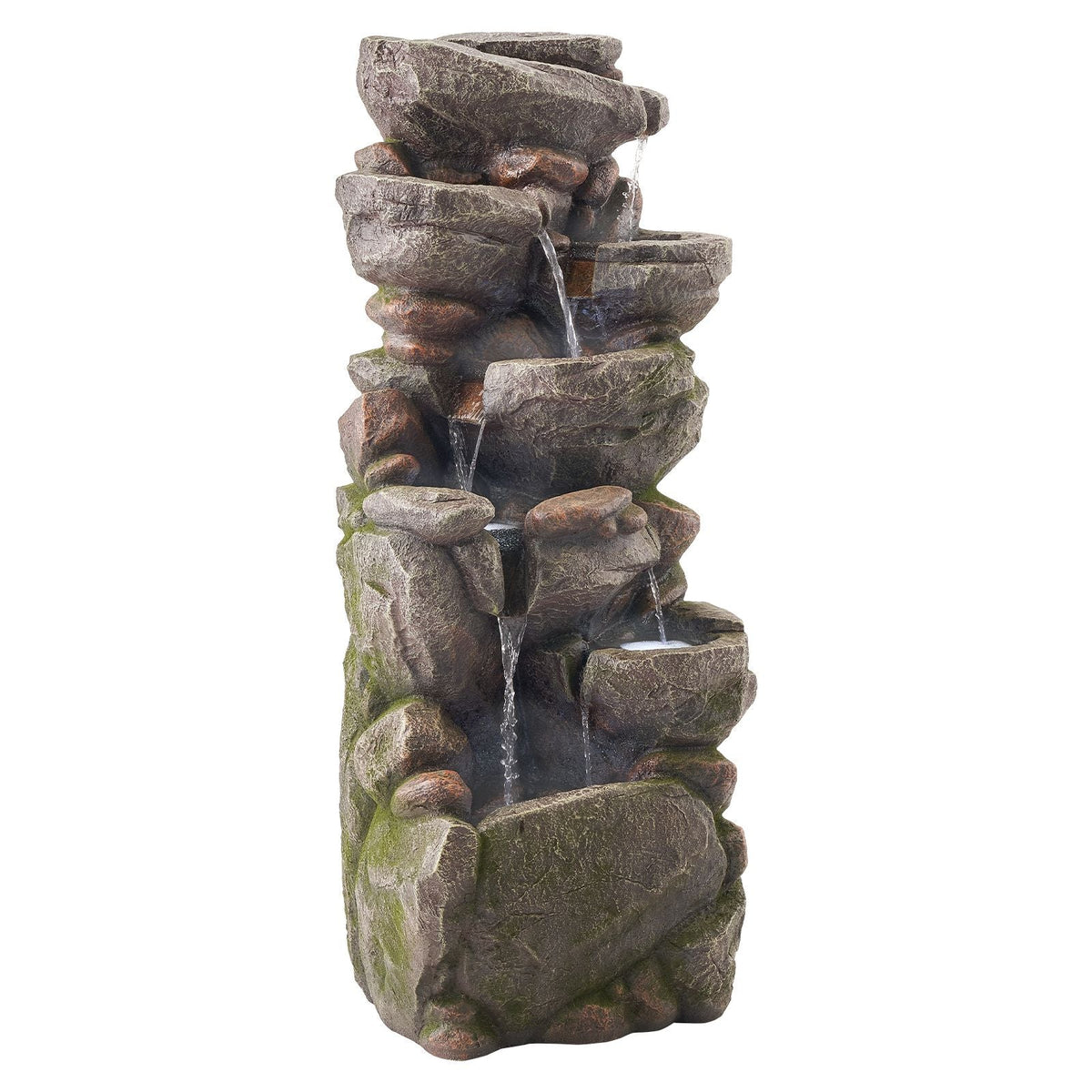 Outdoor Water Fountain, 38.98 in Height Fountain and Waterfall, 7-Tier Floor Standing Rock-Shaped Cascading Fountains with LED Light and Pump, for Outdoor Indoor Garden, Home, Patio & Backyard