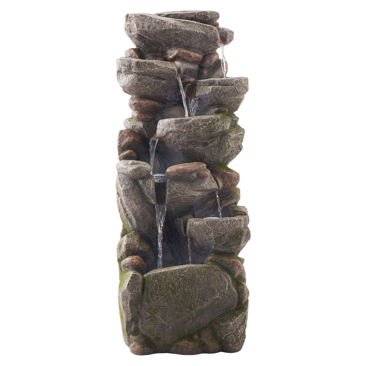 Outdoor Water Fountain, 38.98 in Height Fountain and Waterfall, 7-Tier Floor Standing Rock-Shaped Cascading Fountains with LED Light and Pump, for Outdoor Indoor Garden, Home, Patio & Backyard