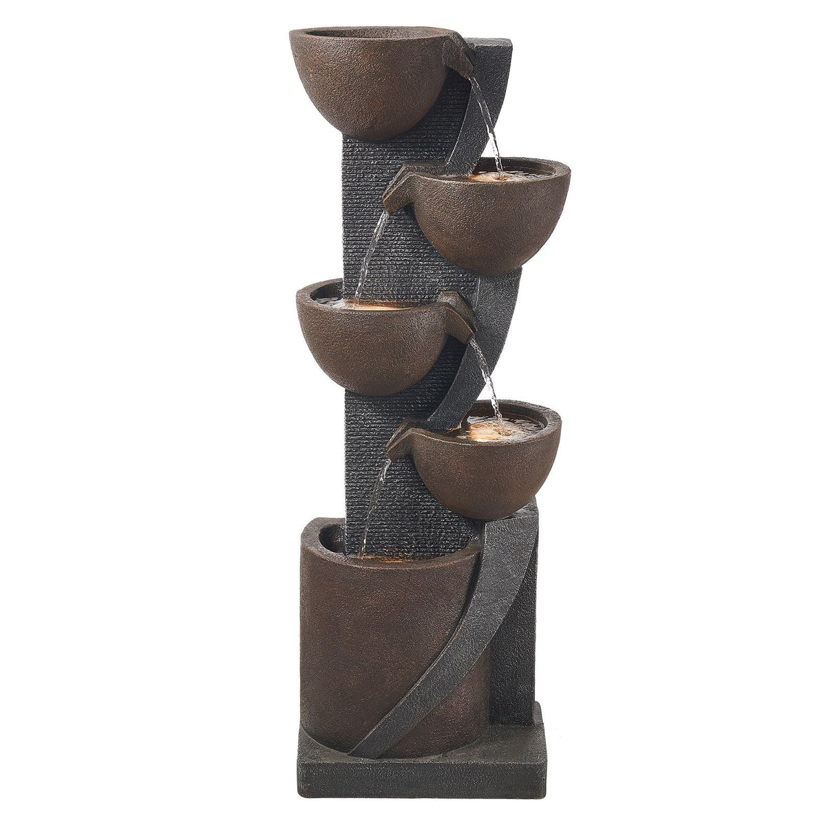 Outdoor Water Fountain, 49.61 in Height Fountain and Waterfall, 5-Tier Floor Standing Jar-Shaped Cascading Fountains with LED Light and Pump, for Outdoor Indoor Garden, Home, Patio & Backyard
