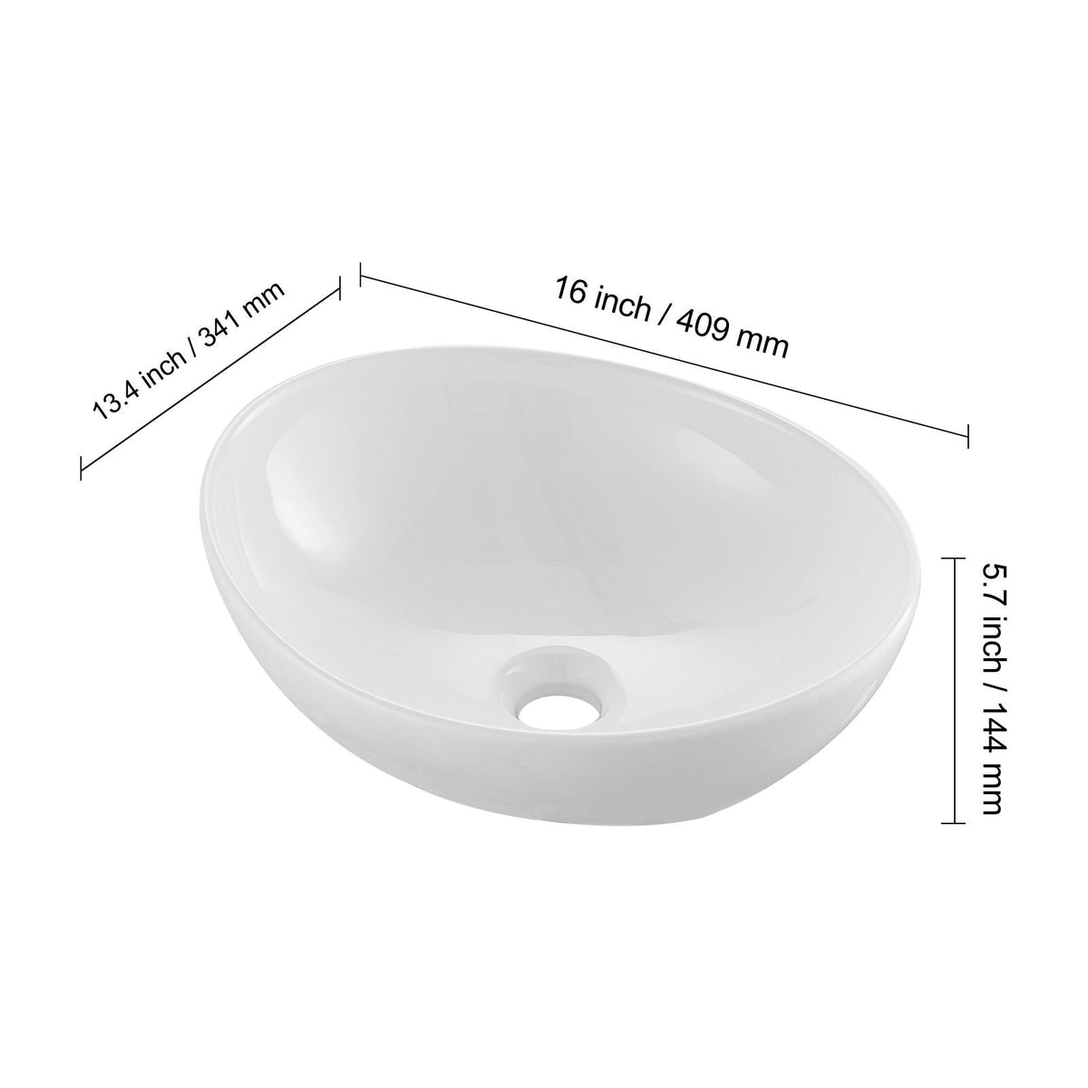 Oval Vessel Sink, 16" x 13.4" Bathroom Vessel Sink Bowl Countertop, White Ceramic Bathroom Sinks Above Counter, Bowl Sink with Modern Style, Well-Packaged for Bathroom, Hotel, Toilet, RV