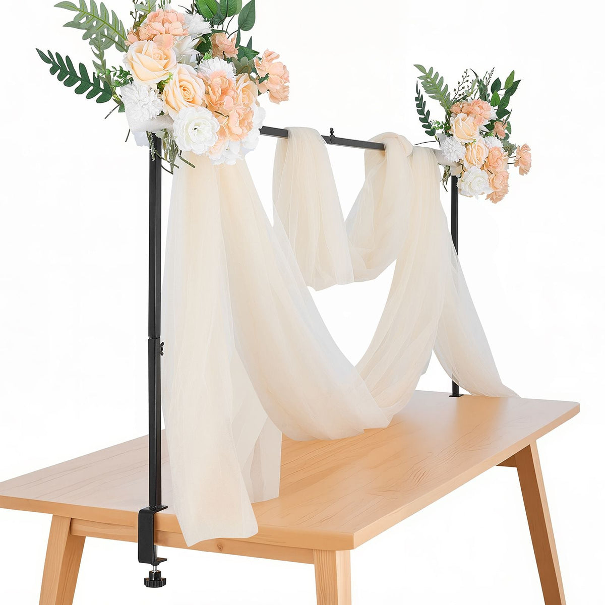 Over The Table Rod Stand with Clamps, 13"-42" Tall & 28"-98" Length Adjustable, Metal Table Arch Stand, Tabletop Balloon Arch Frame for Wedding Birthday Party Christmas Decorations, Black