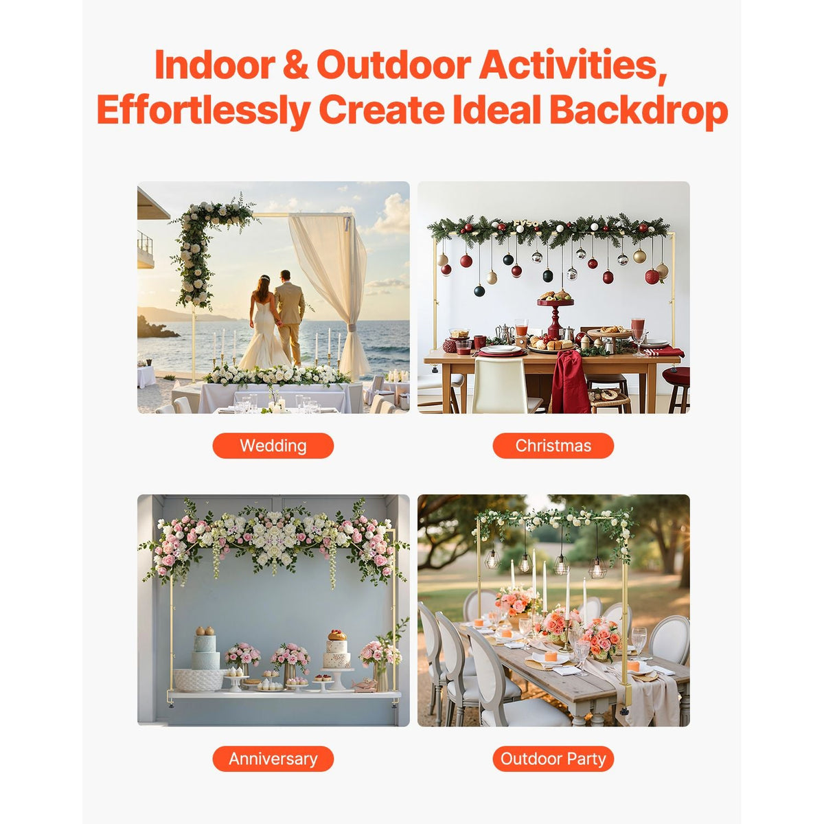 Over The Table Rod Stand with Clamps, 13"-42" Tall & 28"-98" Length Adjustable, Metal Table Arch Stand with Rattan, Tabletop Balloon Arch Frame for Wedding Birthday Christmas Decorations, Gold