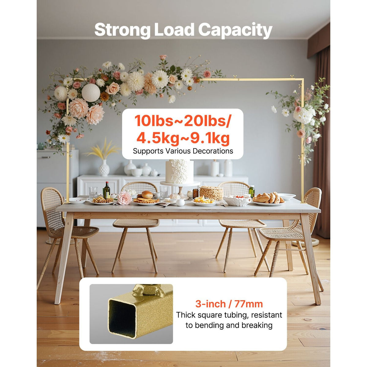 Over The Table Rod Stand with Clamps, 13"-42" Tall & 28"-98" Length Adjustable, Metal Table Arch Stand with Rattan, Tabletop Balloon Arch Frame for Wedding Birthday Christmas Decorations, Gold