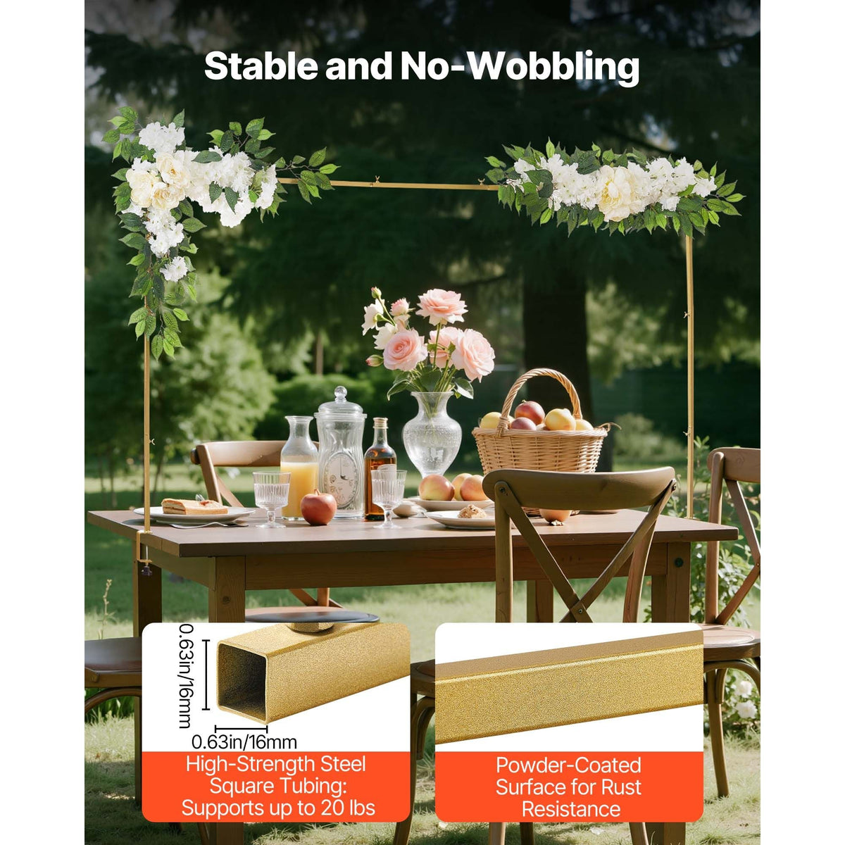 Over the Table Rod Stand with Clamps, Adjustable 28"-98" Length & 13"-42" Height, Table Arch Stand with Floral Accessories, Gold Balloon Frame for Wedding Birthday Party Christmas Decoration
