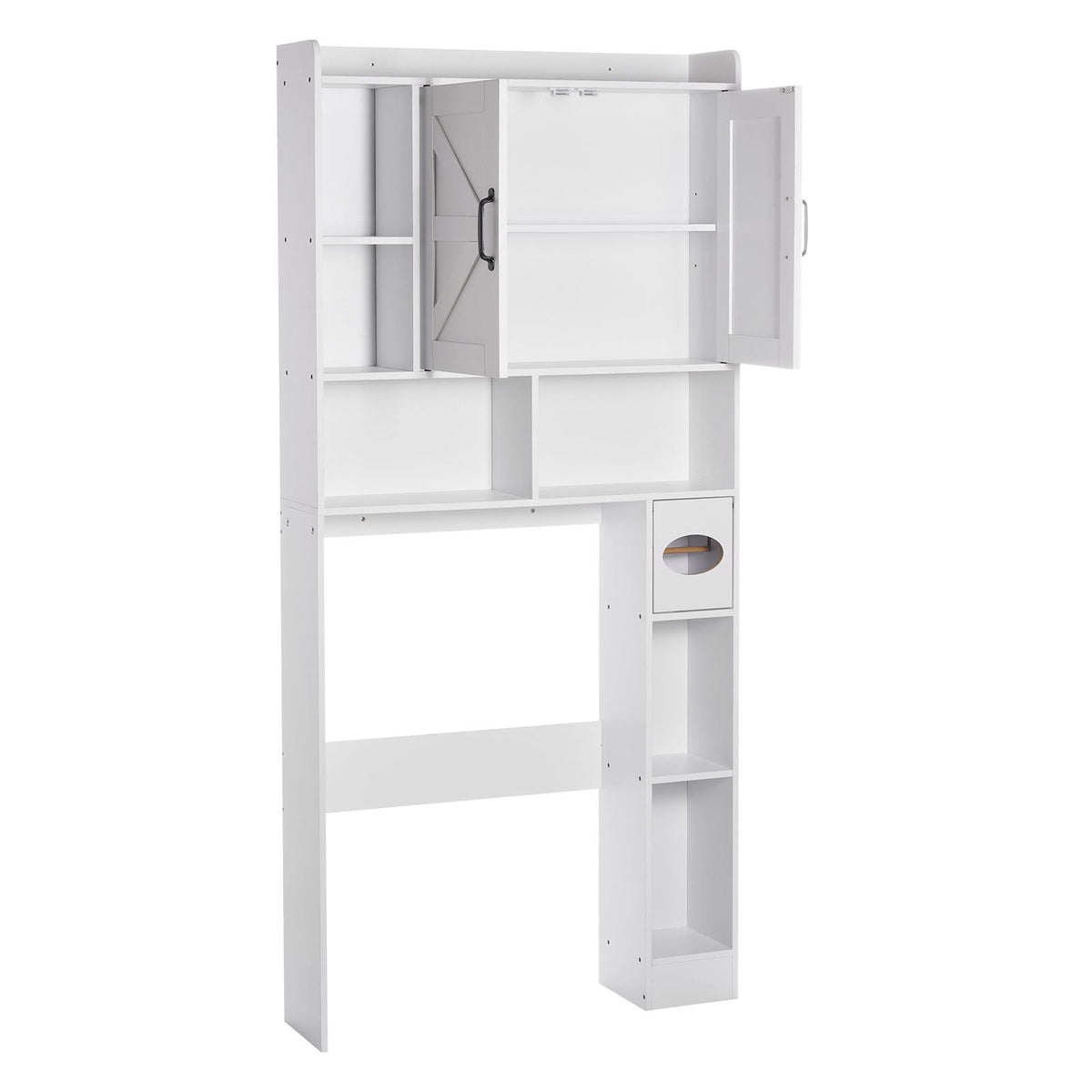 Over The Toilet Storage Cabinet, 66.14 in Height Bathroom Storage Organizer with Double Door and Adjustable Shelf, Bathroom Space Saver Organizer Above Toilet with Open Shelf, White