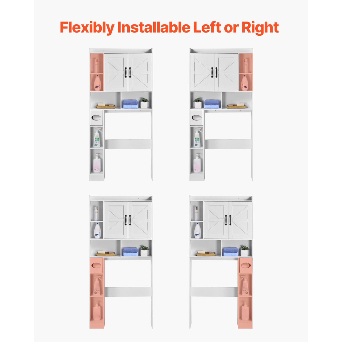 Over The Toilet Storage Cabinet, 66.14 in Height Bathroom Storage Organizer with Double Door and Adjustable Shelf, Bathroom Space Saver Organizer Above Toilet with Open Shelf, White
