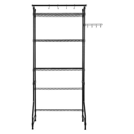 Over Washer and Dryer Storage Shelf, 3 Tiers Laundry Room Drying Rack with Hanger Rod and Hooks, Single Row Adjustable Washer Shelves Space Saver, for Laundry Room Storage & Organization, Black