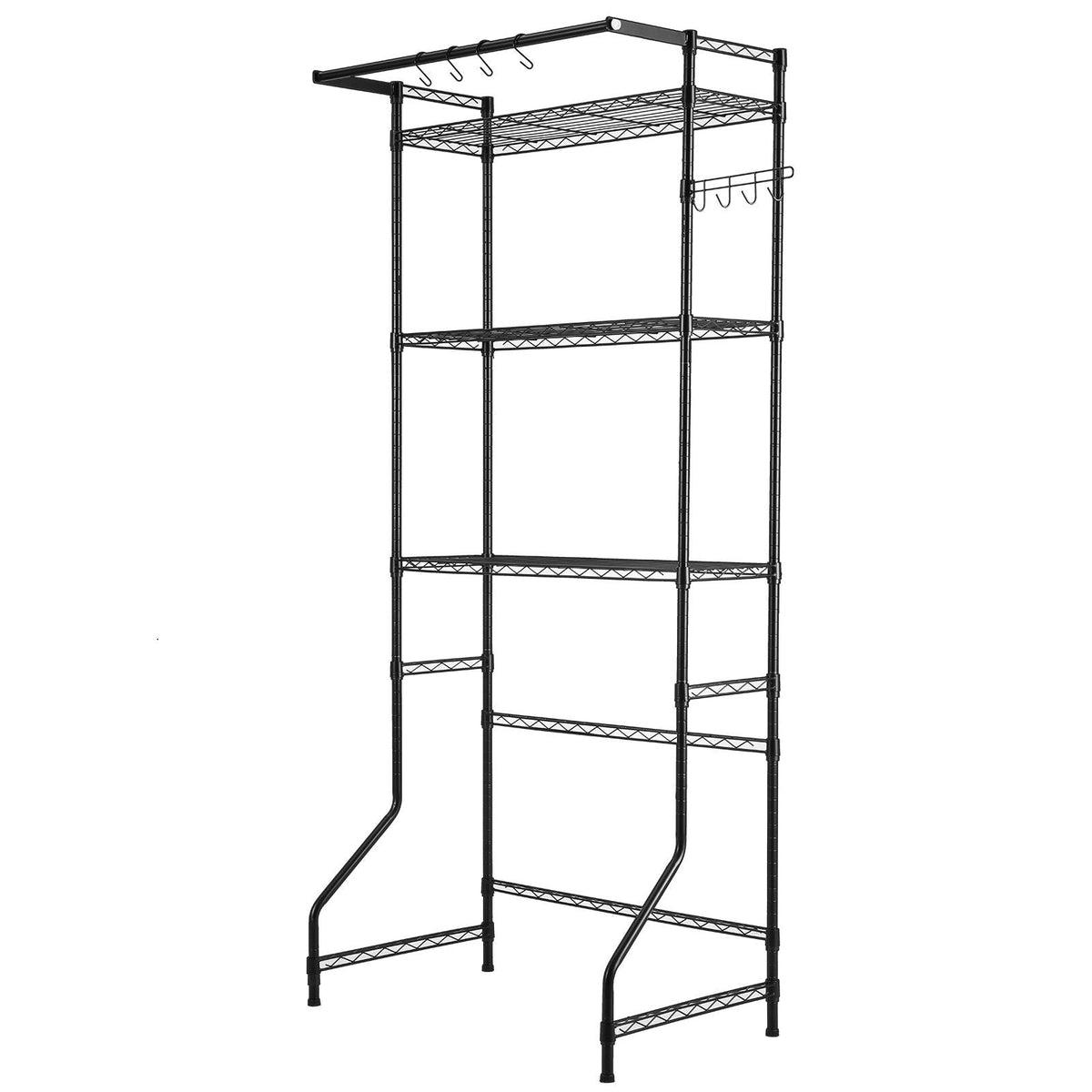 Over Washer and Dryer Storage Shelf, 3 Tiers Laundry Room Drying Rack with Hanger Rod and Hooks, Single Row Adjustable Washer Shelves Space Saver, for Laundry Room Storage & Organization, Black