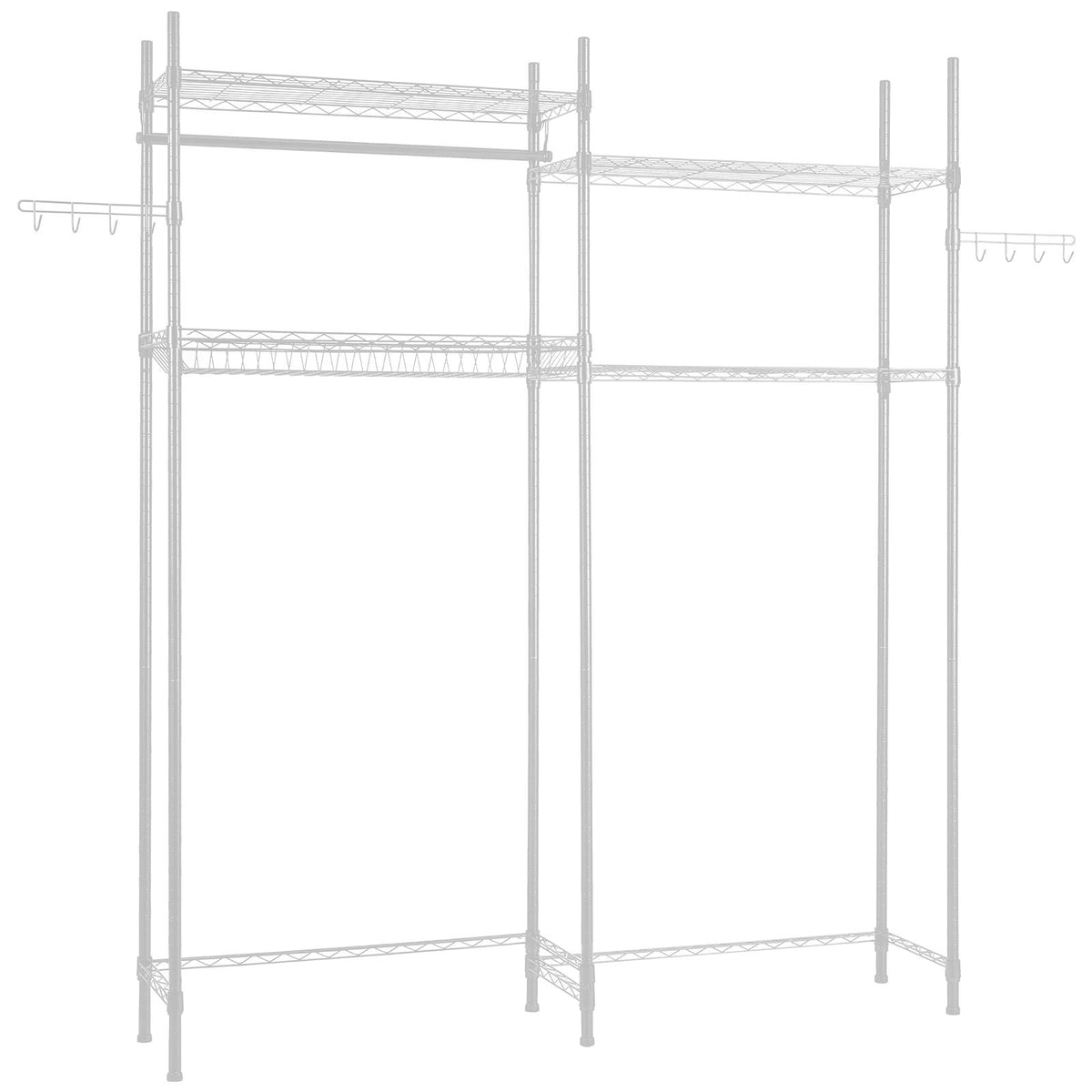 Over Washer and Dryer Storage Shelves, 4 Tiers Laundry Room Drying Rack with Hanger Rod and Hooks, Two Rows Adjustable Washer Shelves Space Saver, for Laundry Room Storage & Organization, White