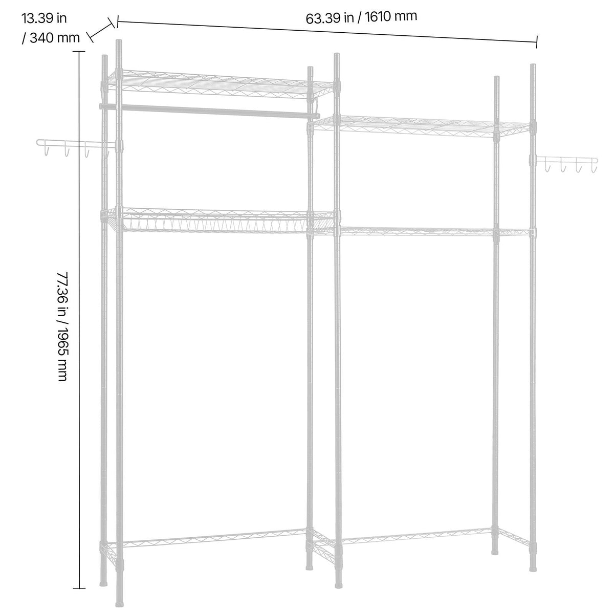 Over Washer and Dryer Storage Shelves, 4 Tiers Laundry Room Drying Rack with Hanger Rod and Hooks, Two Rows Adjustable Washer Shelves Space Saver, for Laundry Room Storage & Organization, White