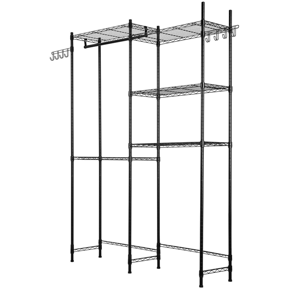 Over Washer and Dryer Storage Shelves, 5 Tiers Laundry Room Drying Rack with Hanger Rod and Hooks, Two Rows Adjustable Washer Shelves Space Saver, for Laundry Room Storage & Organization, Black