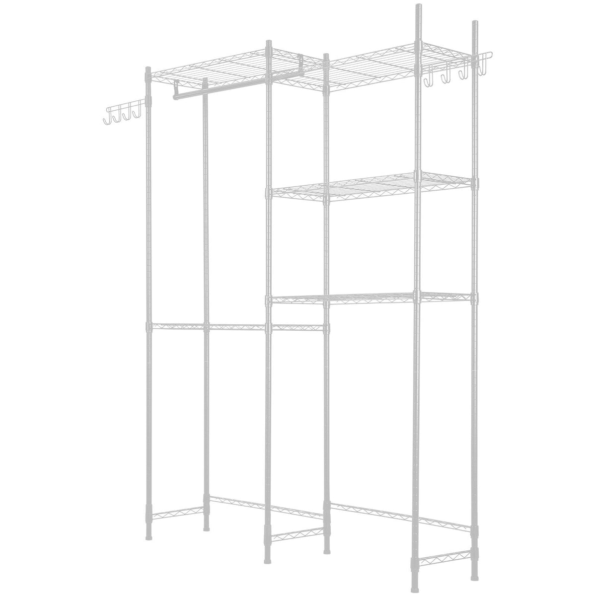 Over Washer and Dryer Storage Shelves, 5 Tiers Laundry Room Drying Rack with Hanger Rod and Hooks, Two Rows Adjustable Washer Shelves Space Saver, for Laundry Room Storage & Organization, White