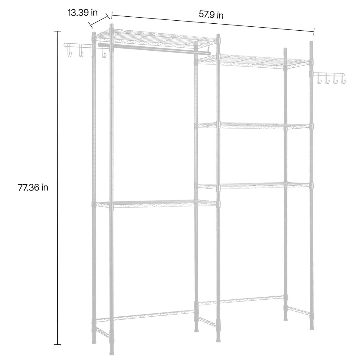 Over Washer and Dryer Storage Shelves, 5 Tiers Laundry Room Drying Rack with Hanger Rod and Hooks, Two Rows Adjustable Washer Shelves Space Saver, for Laundry Room Storage & Organization, White
