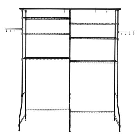 Over Washer and Dryer Storage Shelves, 6 Tiers Laundry Room Drying Rack with Hanger Rod and Hooks, Two Rows Adjustable Washer Shelves Space Saver, for Laundry Room Storage & Organization, Black