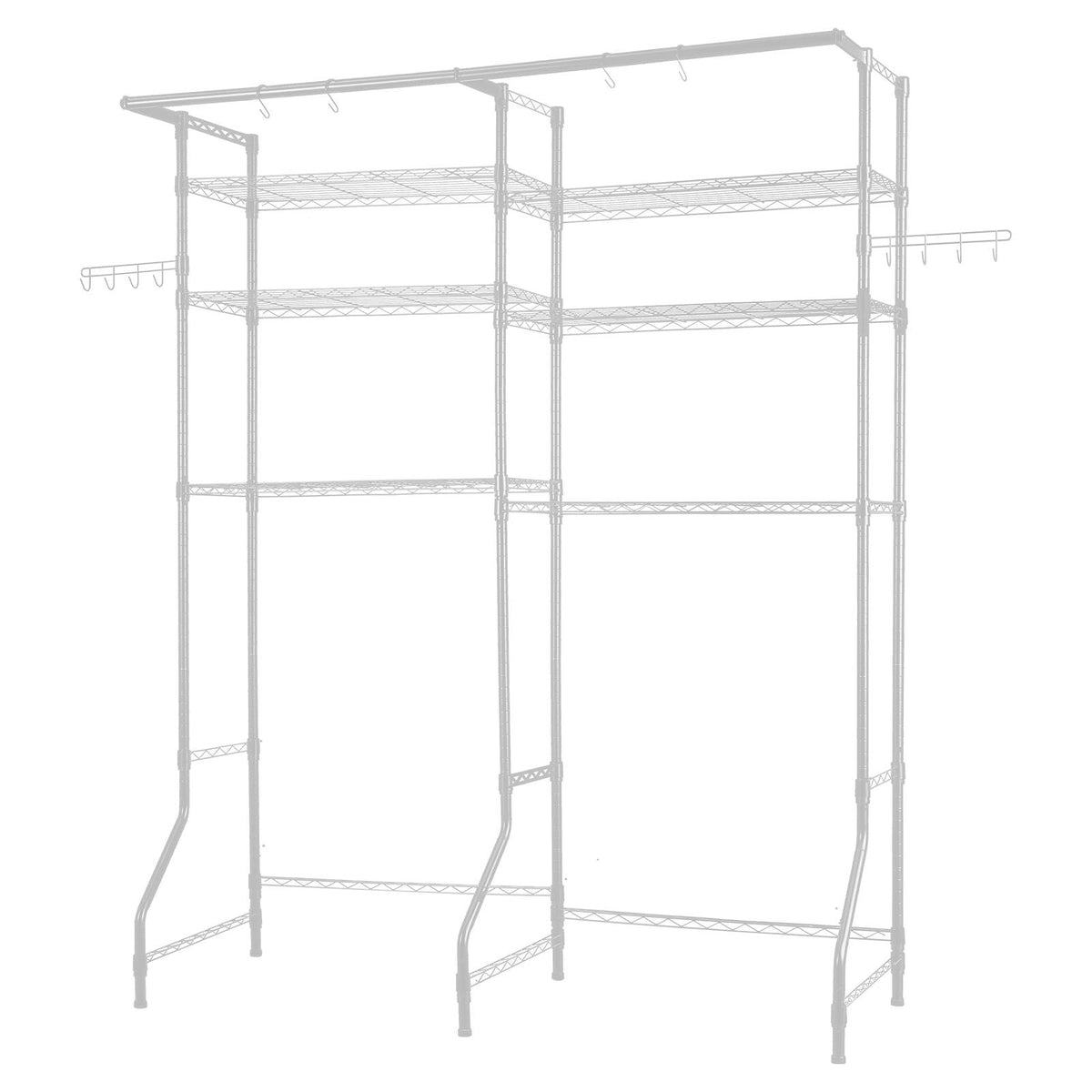 Over Washer and Dryer Storage Shelves, 6 Tiers Laundry Room Drying Rack with Hanger Rod and Hooks, Two Rows Adjustable Washer Shelves Space Saver, for Laundry Room Storage & Organization, White