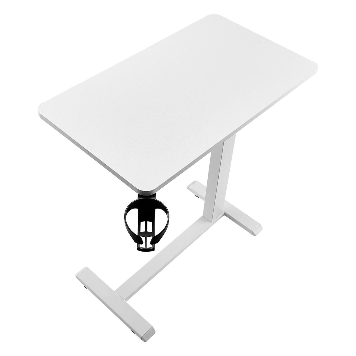 Overbed Table, Mobile Bed Side Table with 4 Hidden Wheels, Height Adjustable Rolling Laptop Desk with Cup Holder, Portable Particleboard Over Bed Desk for Home, Office, Study, White