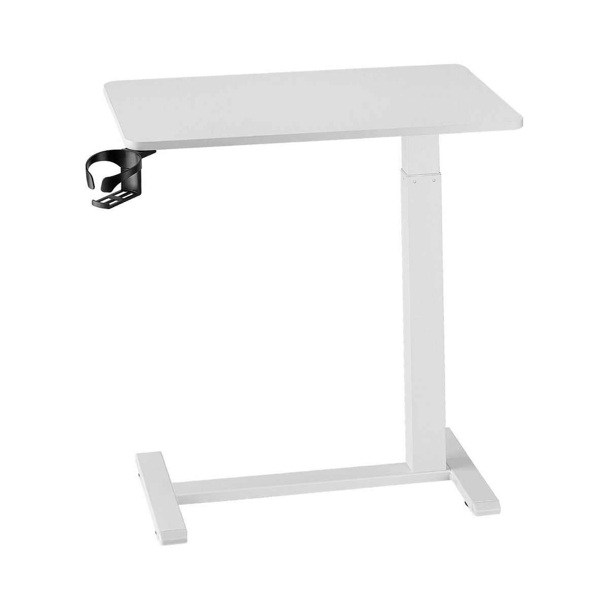 Overbed Table, Mobile Bed Side Table with 4 Hidden Wheels, Height Adjustable Rolling Laptop Desk with Cup Holder, Portable Particleboard Over Bed Desk for Home, Office, Study, White