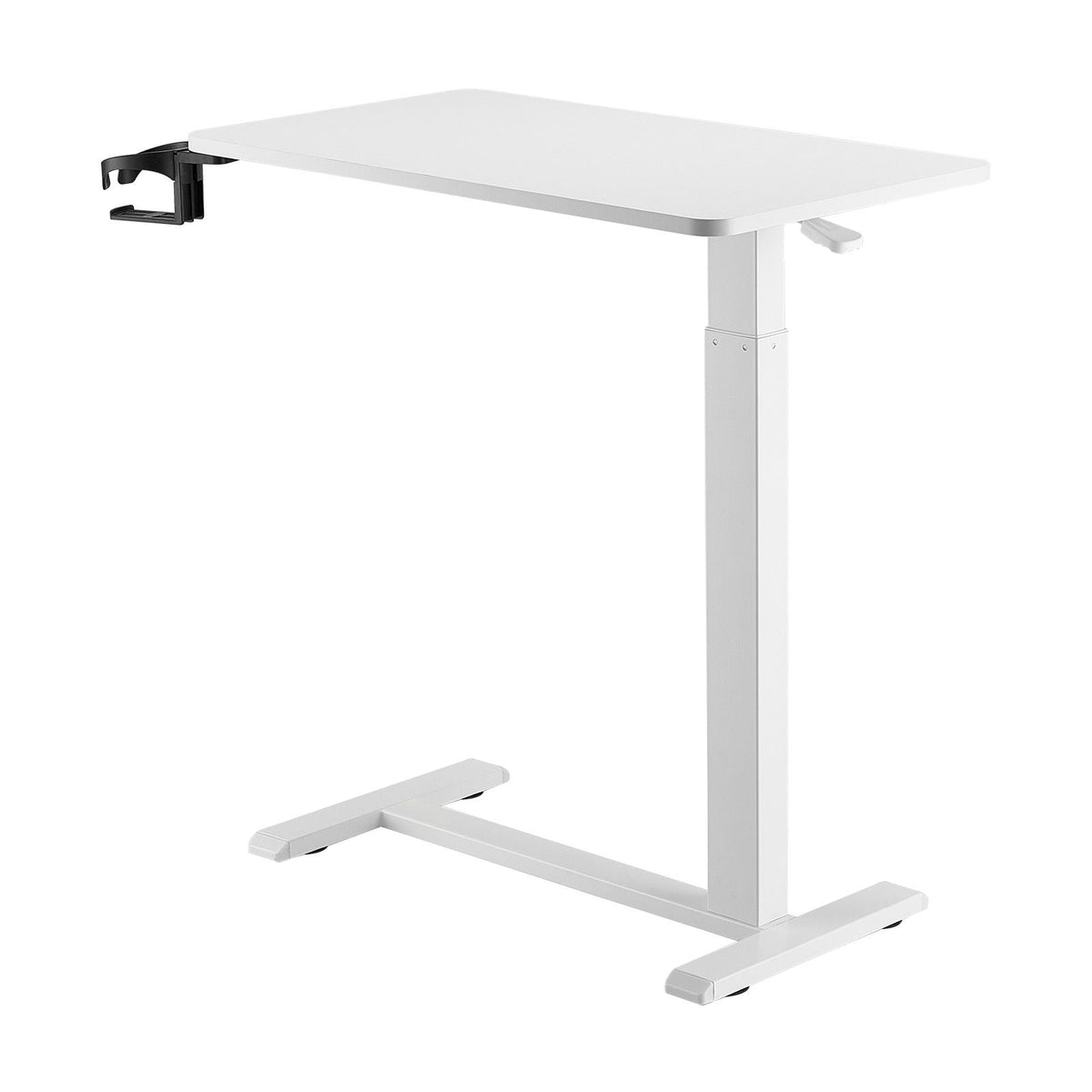 Overbed Table, Mobile Bed Side Table with 4 Hidden Wheels, Height Adjustable Rolling Laptop Desk with Cup Holder, Portable Particleboard Over Bed Desk for Home, Office, Study, White