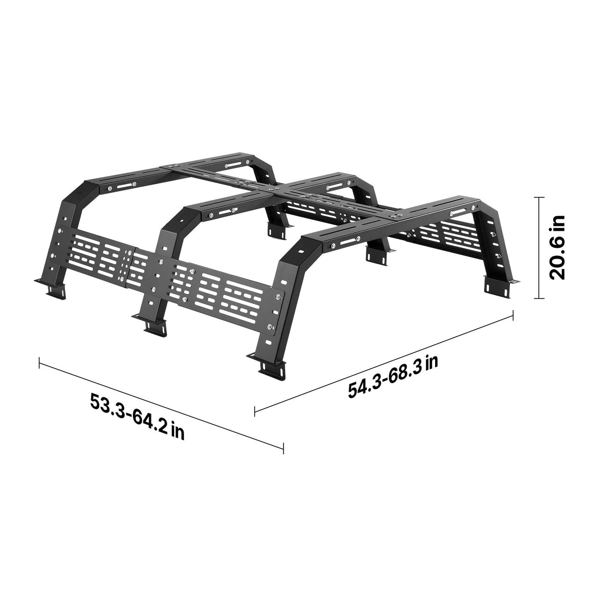 Overland Truck Bed Rack, 54.3-68.3 in Width, Adjustable Overland Bed Cargo Rack with Sidebar and 900 lbs Static Load Capacity, Heavy Duty Steel, Compatible with Full Size and Mid-Size Trucks