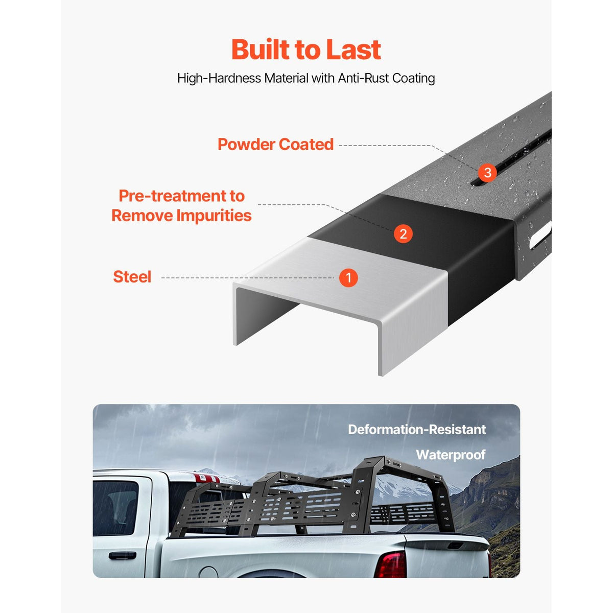 Overland Truck Bed Rack, 54.3-68.3 in Width, Adjustable Overland Bed Cargo Rack with Sidebar and 900 lbs Static Load Capacity, Heavy Duty Steel, Compatible with Full Size and Mid-Size Trucks