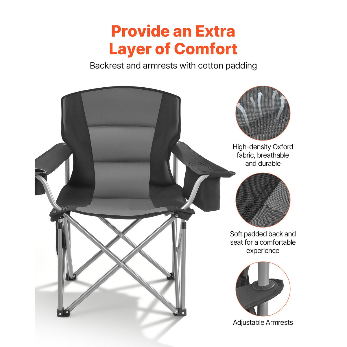 Oversized Camping Chairs, 450 lbs Heavy Duty Support, Portable Folding Camp Chairs with Padded Backrest & Armrests, Cup Holder & Side Pocket, Cooler Bag, Carry Bags for Outdoor, Fishing, 2 Pack