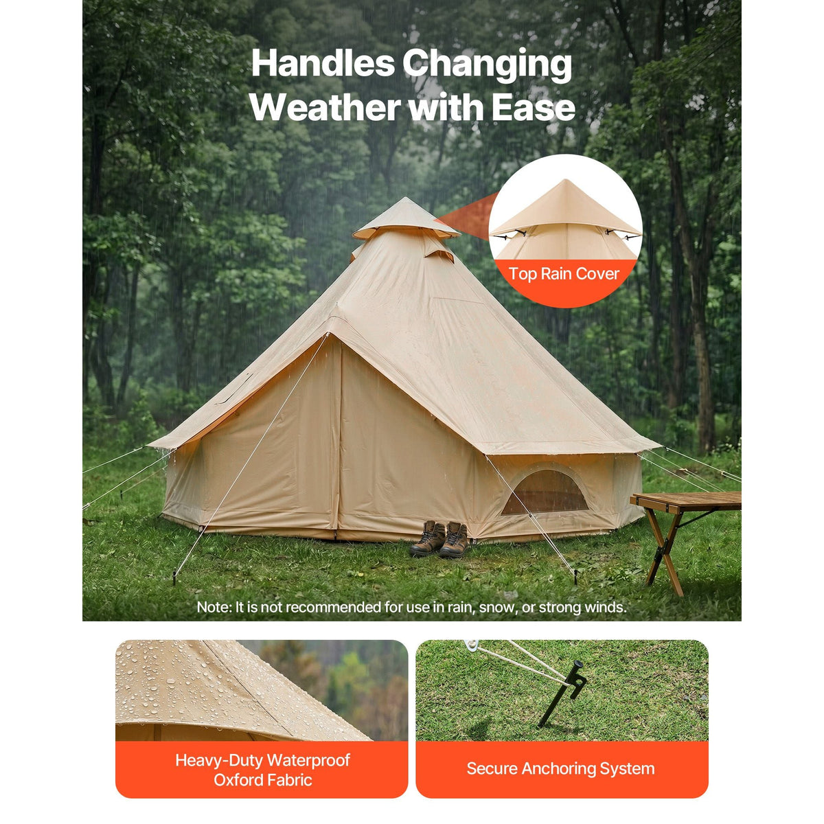 Oxford Bell Tent, 4 Seasons 9.84 ft Yurt Tent for Camping with Stove Jack, Waterproof Breathable Holds up to 3 People with Zipped Detachable Floor, Family Camping Glamping Outdoor Hunting Party