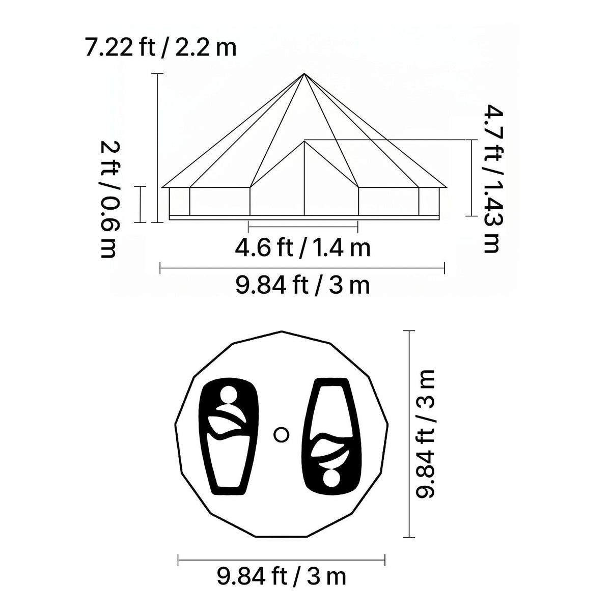 Oxford Bell Tent, 4 Seasons 9.84 ft Yurt Tent for Camping with Stove Jack, Waterproof Breathable Holds up to 3 People with Zipped Detachable Floor, Family Camping Glamping Outdoor Hunting Party