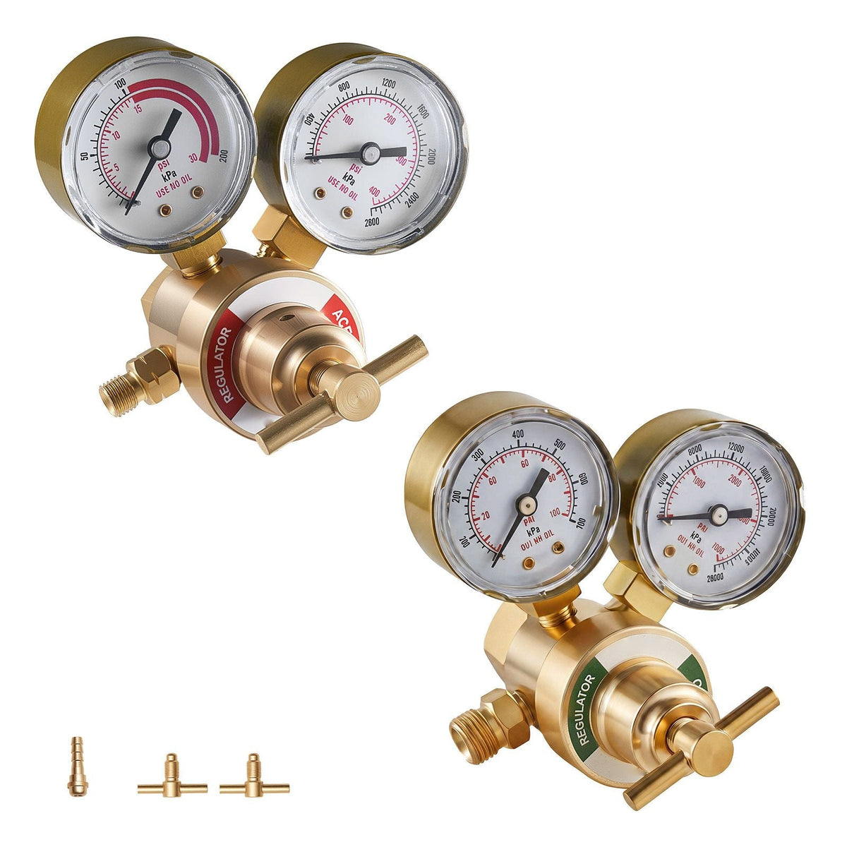 Oxygen Acetylene Regulator Set, Oxy-Acetylene Regulators, 0-4000PSI and 0-400PSI Welding Gas Gauges with CGA-540/CGA-200 Inlet Connection & 3/8"-24 Outlet Connection, T-Handle Adjustment