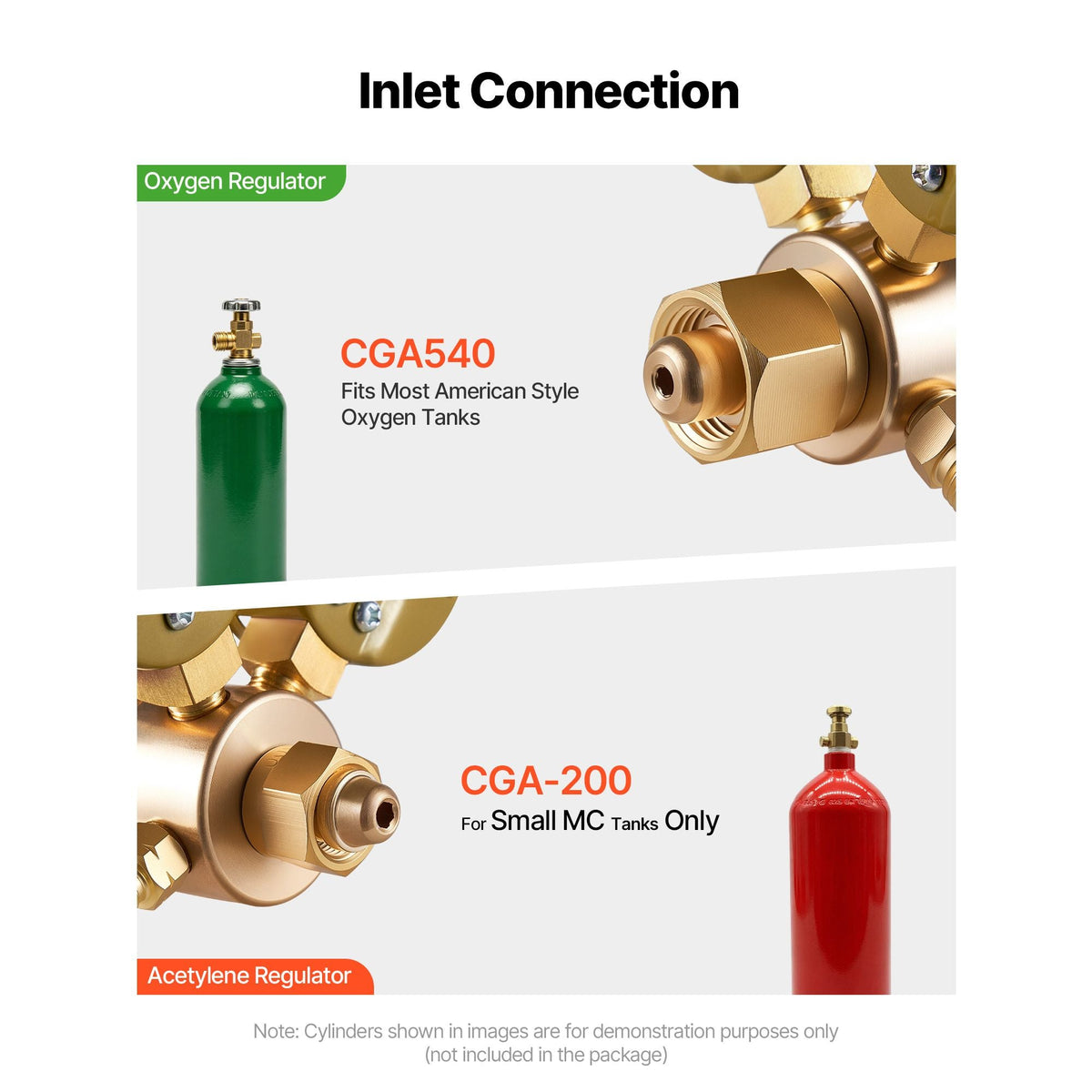 Oxygen Acetylene Regulator Set, Oxy-Acetylene Regulators, 0-4000PSI and 0-400PSI Welding Gas Gauges with CGA-540/CGA-200 Inlet Connection & 3/8"-24 Outlet Connection, T-Handle Adjustment
