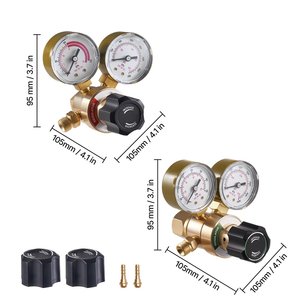 Oxygen Acetylene Regulator Set, Oxy-Acetylene Regulators, 0-4000PSI and 0-400PSI Welding Gas Gauges with CGA-540/CGA-200 Inlet Connection & 9/16"-18 Outlet Connection, PC Knob Adjustment