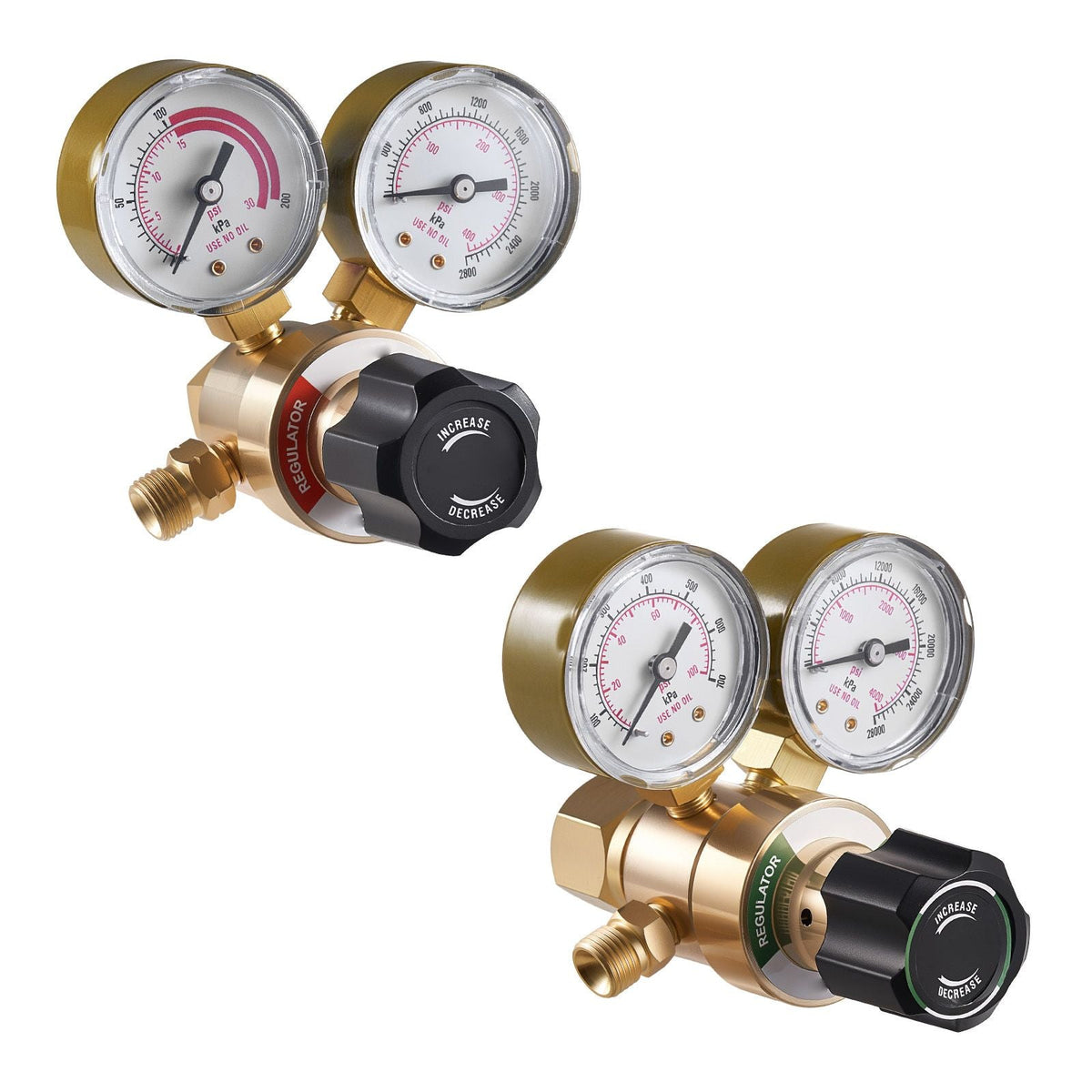 Oxygen Acetylene Regulator Set, Oxy-Acetylene Regulators, 0-4000PSI and 0-400PSI Welding Gas Gauges with CGA-540/CGA-200 Inlet Connection & 9/16"-18 Outlet Connection, PC Knob Adjustment