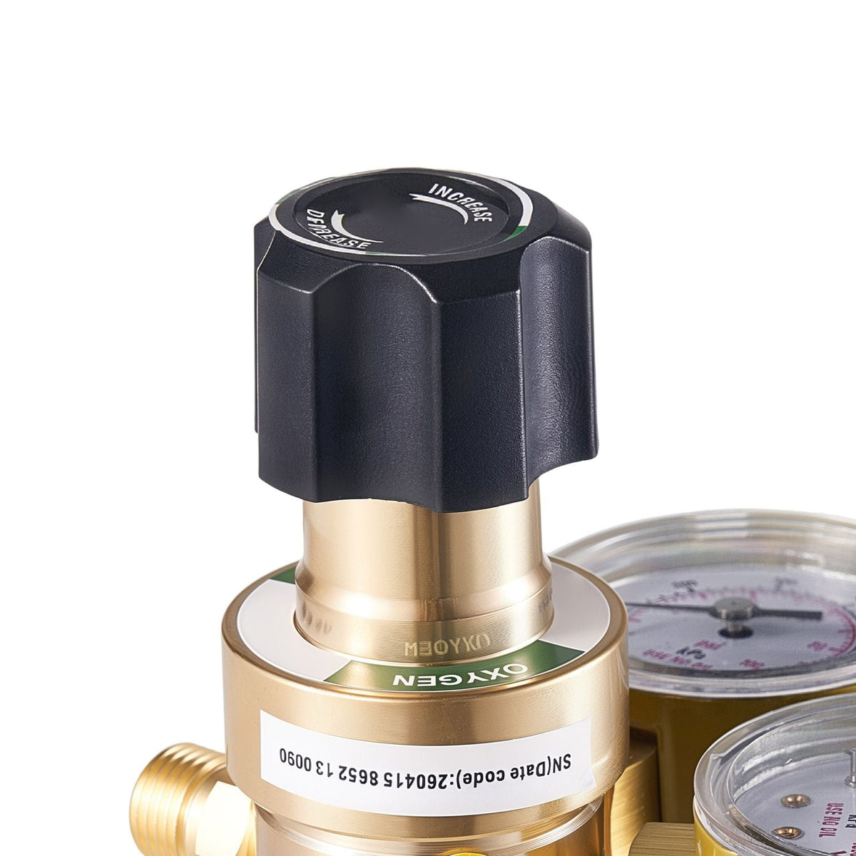 Oxygen Acetylene Regulator Set, Oxy-Acetylene Regulators, 0-4000PSI and 0-400PSI Welding Gas Gauges with CGA-540/CGA-200 Inlet Connection & 9/16"-18 Outlet Connection, PC Knob Adjustment