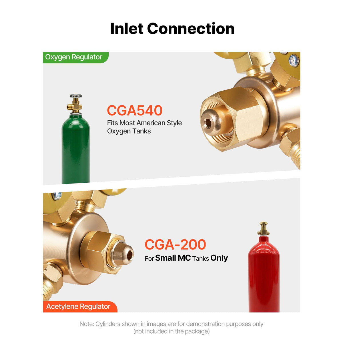 Oxygen Acetylene Regulator Set, Oxy-Acetylene Regulators, 0-4000PSI and 0-400PSI Welding Gas Gauges with CGA-540/CGA-200 Inlet Connection & 9/16"-18 Outlet Connection, PC Knob Adjustment