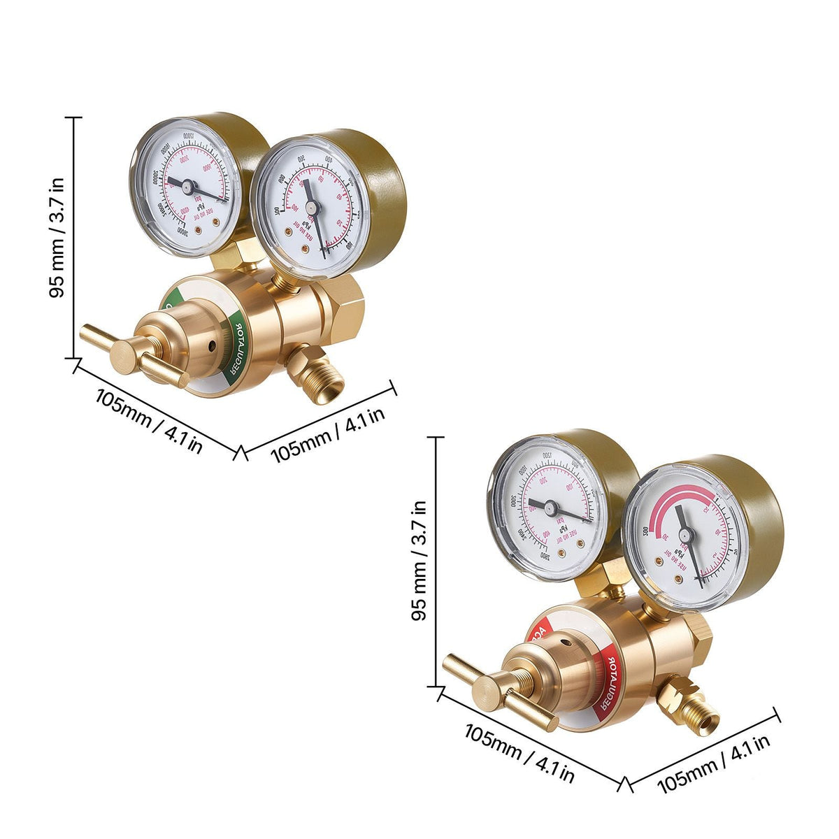 Oxygen Acetylene Regulator Set, Oxy-Acetylene Regulators, 0-4000PSI and 0-400PSI Welding Gas Gauges with CGA-540/CGA-200 Inlet Connection & 9/16"-18 Outlet Connection, T-Handle Adjustment