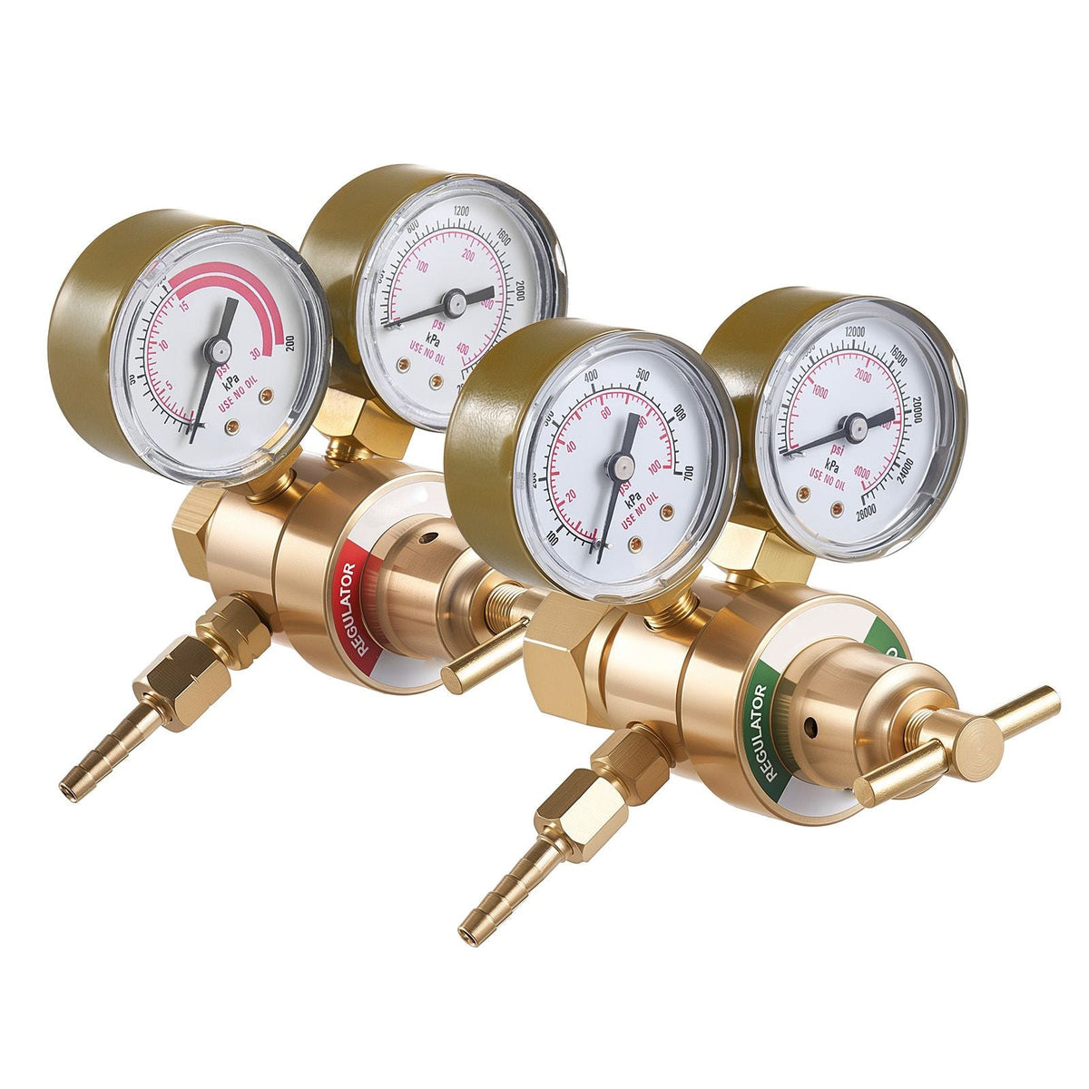 Oxygen Acetylene Regulator Set, Oxy-Acetylene Regulators, 0-4000PSI and 0-400PSI Welding Gas Gauges with CGA-540/CGA-200 Inlet Connection & 9/16"-18 Outlet Connection, T-Handle Adjustment