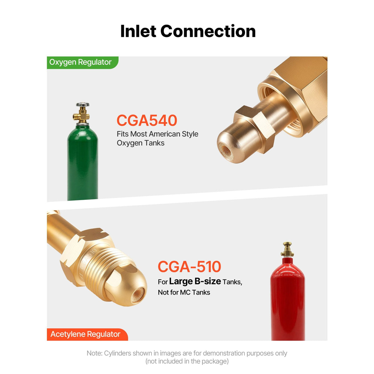 Oxygen Acetylene Regulator Set, Oxy-Acetylene Regulators, 0-4000PSI and 0-400PSI Welding Gas Gauges with CGA-540/CGA-510 Inlet Connection & 9/16"-18 Outlet Connection, PC Knob Adjustment