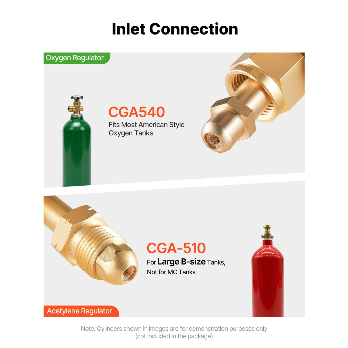 Oxygen Acetylene Regulator Set, Oxy-Acetylene Regulators, 0-4000PSI and 0-400PSI Welding Gas Gauges with CGA-540/CGA-510 Inlet Connection & 9/16"-18 Outlet Connection, T-Handle Adjustment