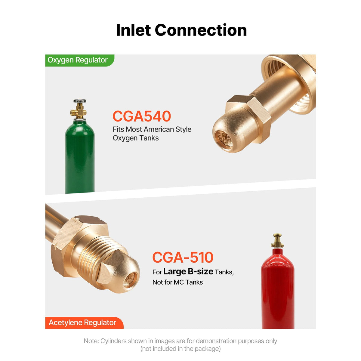 Oxygen Acetylene Regulator Set, Oxy-Acetylene Regulators, 0-4000PSI and 0-500PSI Welding Gas Gauges with CGA-540/CGA-510 Inlet Connection & 9/16"-18 Outlet Connection, PC Knob Adjustment