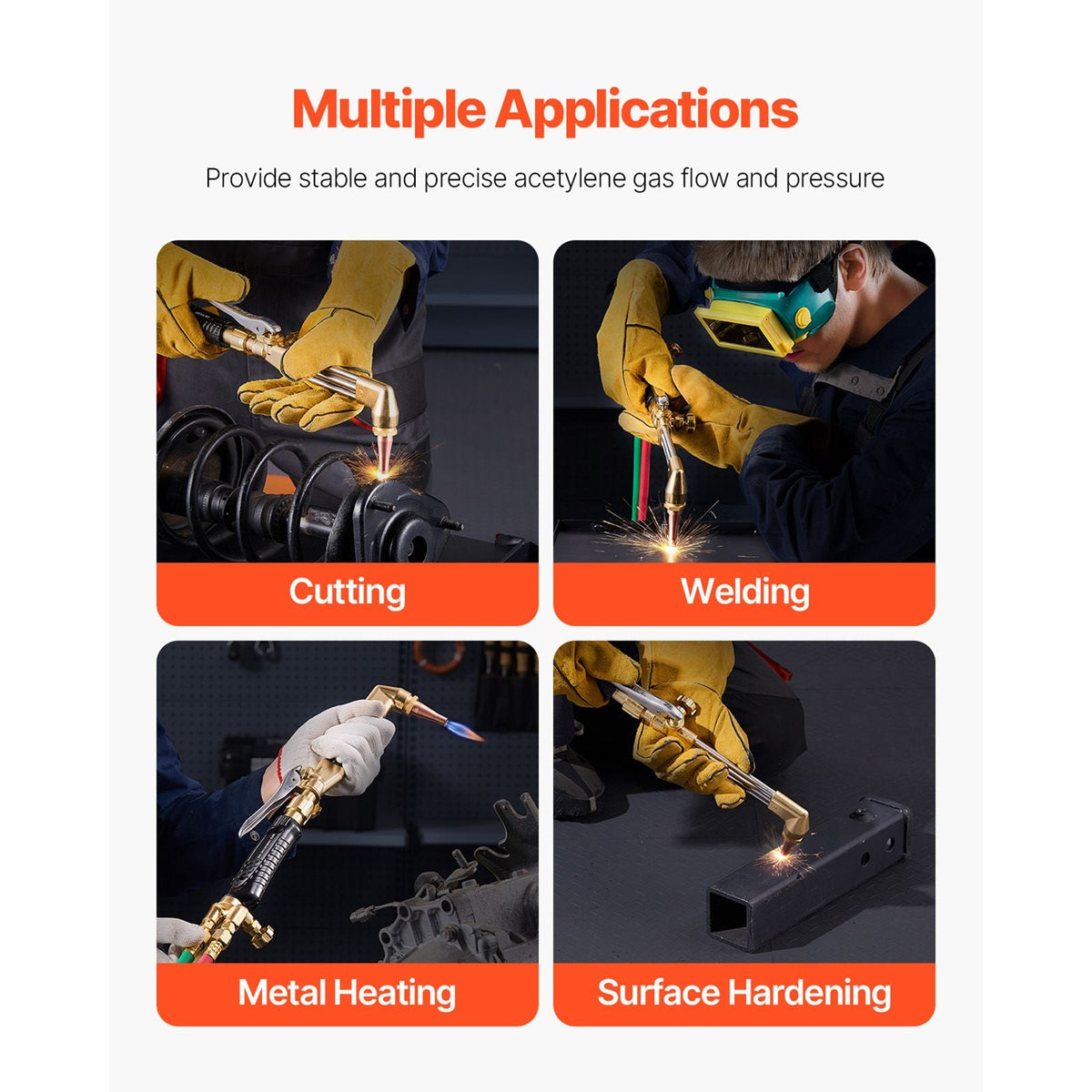Oxygen Acetylene Torch Kit, Gas Welding Cutting Torch Kit, 12PCS Oxy Acetylene Brazing Tool Set with 177 inches Twin-Hose, 1 Cutting Nozzle, 2 Welding Tips & 2 Regulators (without Gas Cylinder)