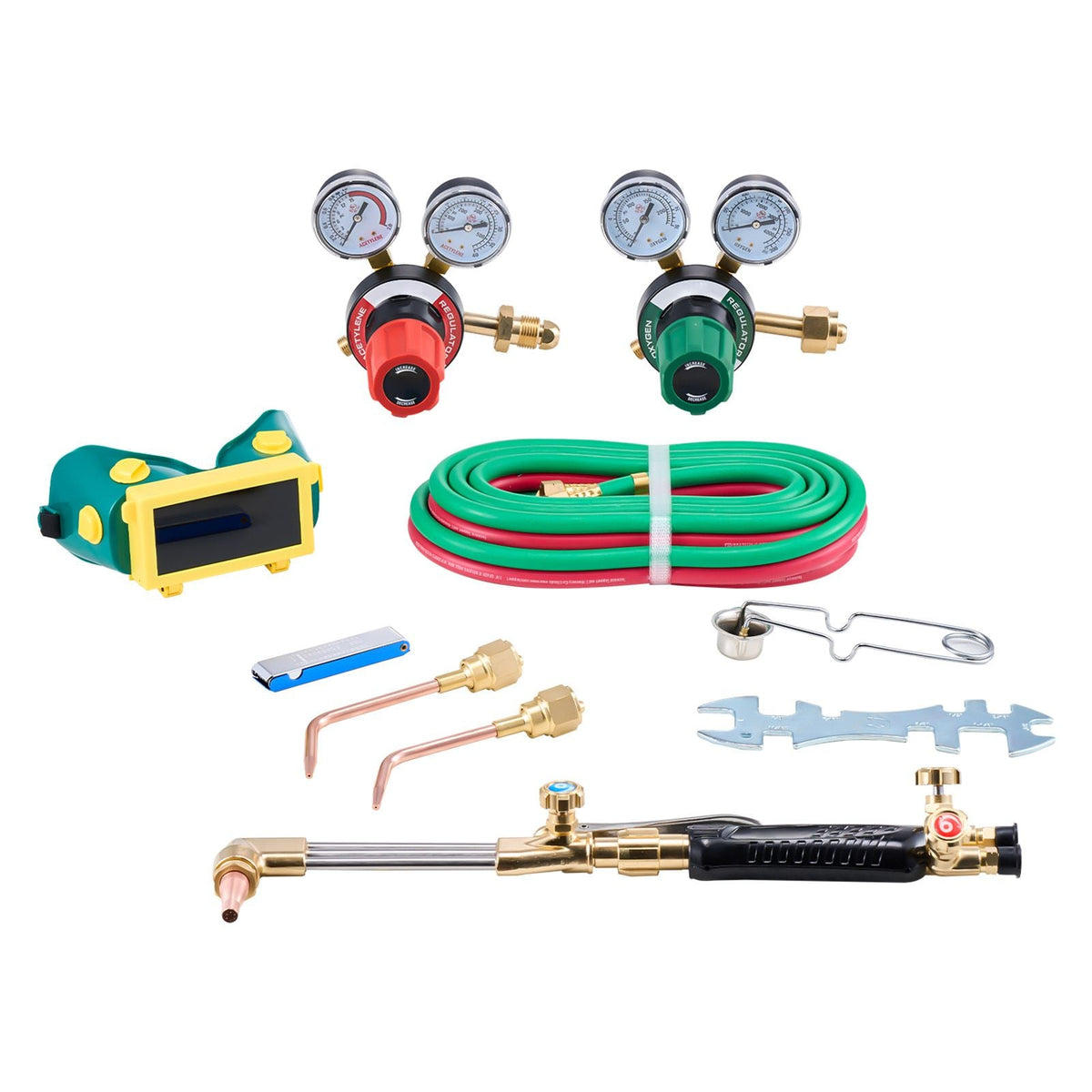 Oxygen Acetylene Torch Kit, Gas Welding Cutting Torch Kit, 12PCS Oxy Acetylene Brazing Tool Set with 177 inches Twin-Hose, 1 Cutting Nozzle, 2 Welding Tips & 2 Regulators (without Gas Cylinder)