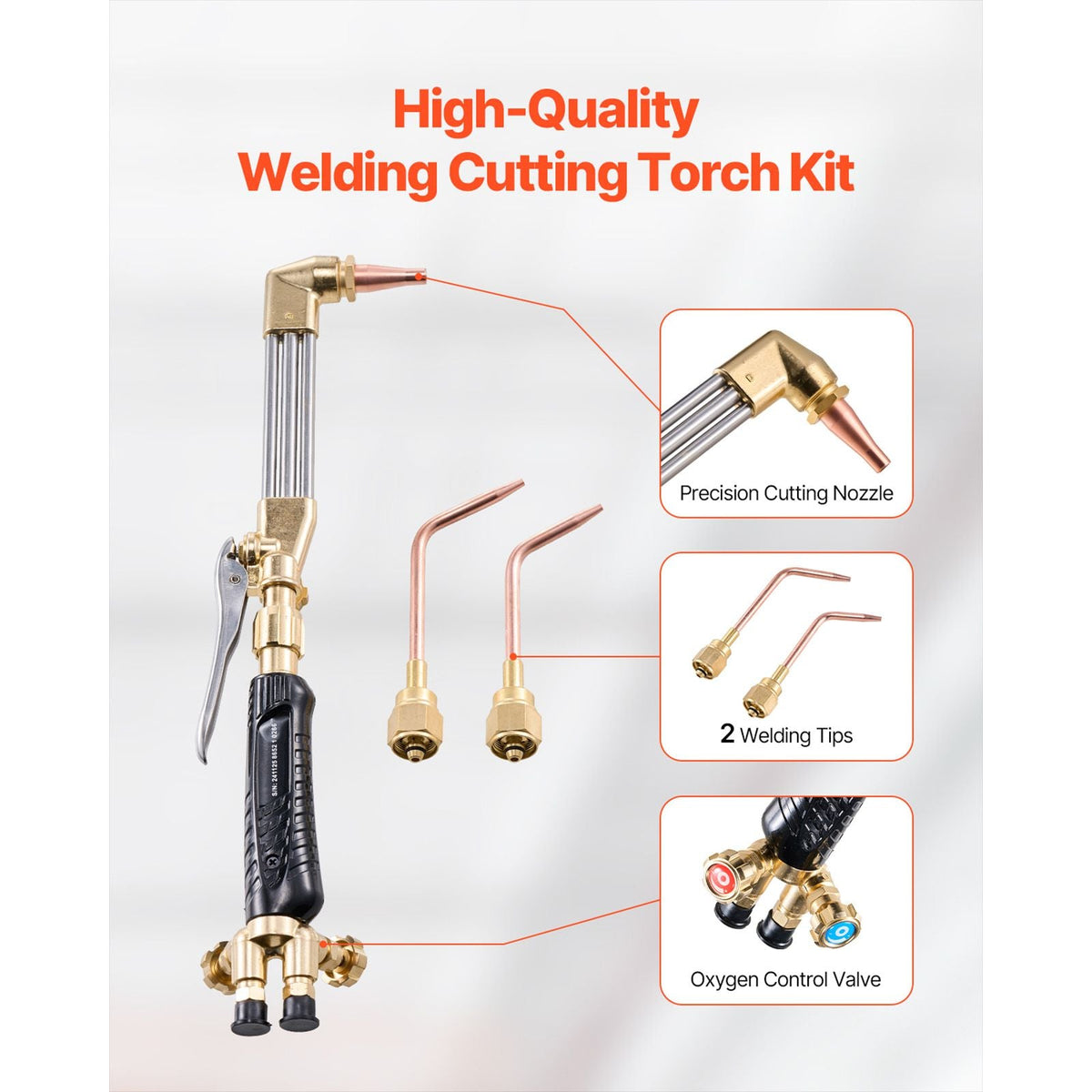 Oxygen Acetylene Torch Kit, Gas Welding Cutting Torch Kit, 12PCS Oxy Acetylene Brazing Tool Set with 177 inches Twin-Hose, 1 Cutting Nozzle, 2 Welding Tips & 2 Regulators (without Gas Cylinder)