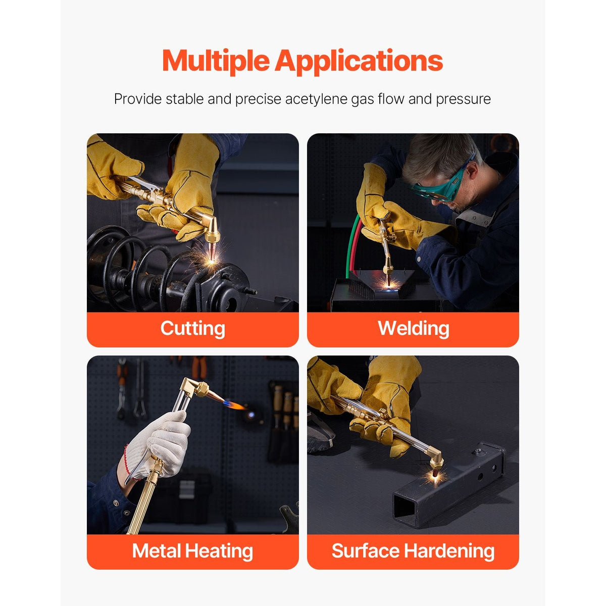 Oxygen Acetylene Torch Kit, Gas Welding Cutting Torch Kit, 14PCS Portable Oxy Acetylene Brazing Set with 177'' Long Twin-Hose, Cutting Nozzle, 3 Welding Tips & Carry Case (without Gas Cylinder)