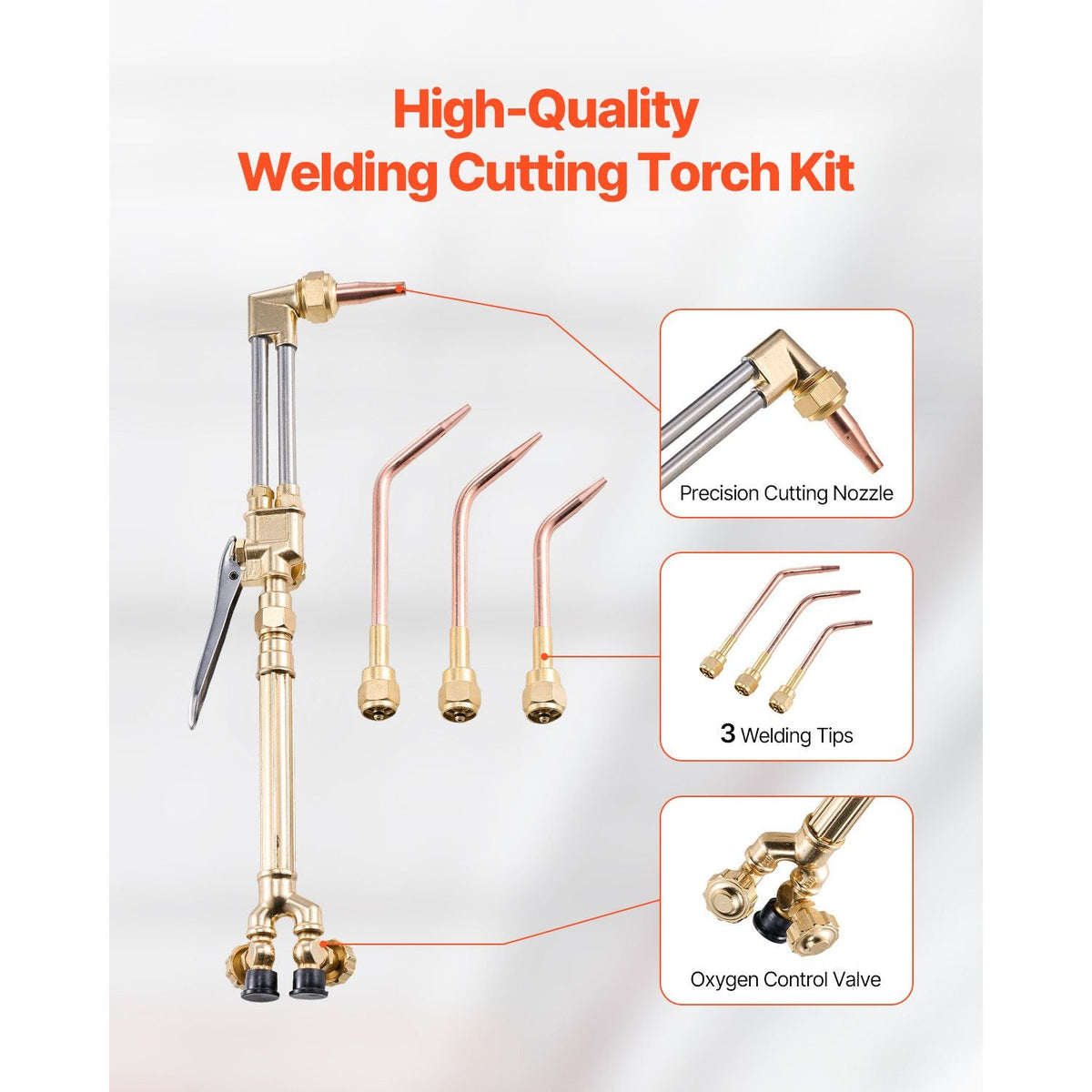 Oxygen Acetylene Torch Kit, Gas Welding Cutting Torch Kit, 14PCS Portable Oxy Acetylene Brazing Set with 177'' Long Twin-Hose, Cutting Nozzle, 3 Welding Tips & Carry Case (without Gas Cylinder)