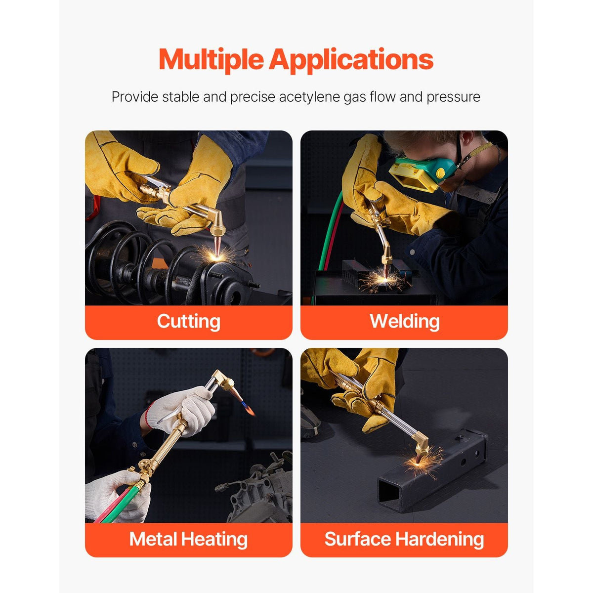 Oxygen Acetylene Torch Kit, Gas Welding Cutting Torch Kit, 14PCS Portable Oxy Acetylene Brazing Set with 177'' Twin-Hose, Cutting Nozzle, 2 Welding Tips & Cylinder Holder (without Gas Cylinder)