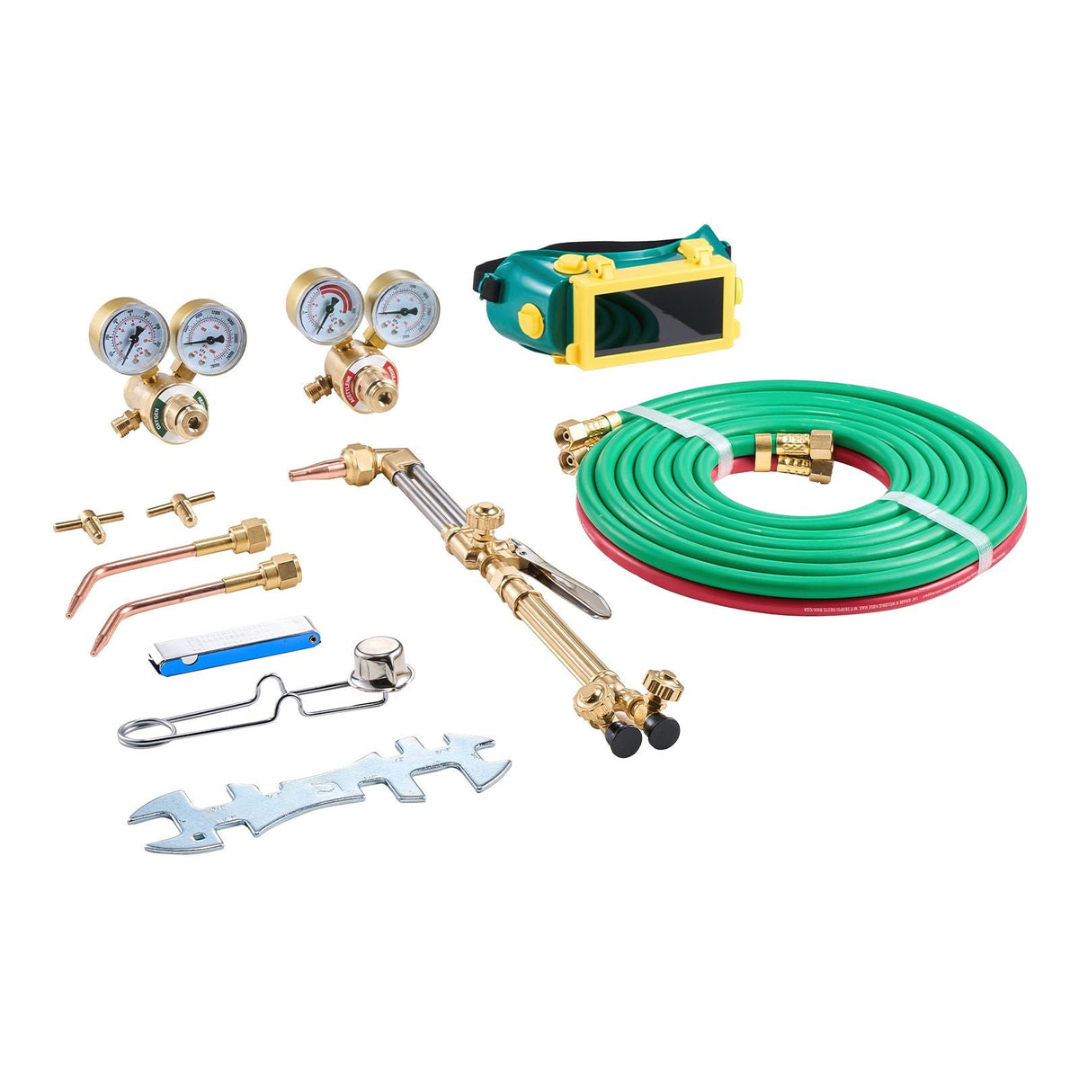 Oxygen Acetylene Torch Kit, Gas Welding Cutting Torch Kit, 14PCS Portable Oxy Acetylene Brazing Set with 177'' Twin-Hose, Cutting Nozzle, 2 Welding Tips & Cylinder Holder (without Gas Cylinder)