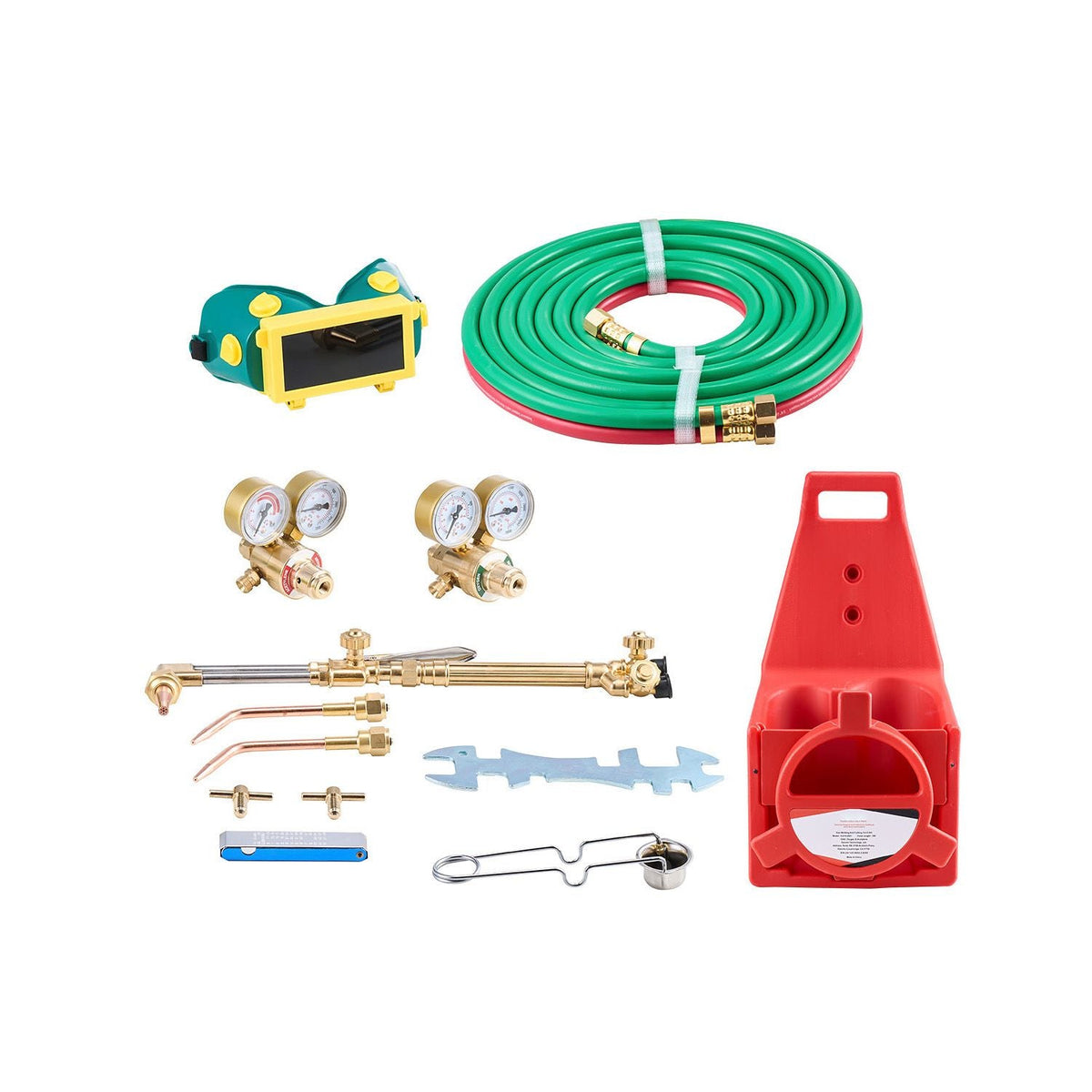 Oxygen Acetylene Torch Kit, Gas Welding Cutting Torch Kit, 14PCS Portable Oxy Acetylene Brazing Set with 177'' Twin-Hose, Cutting Nozzle, 2 Welding Tips & Cylinder Holder (without Gas Cylinder)